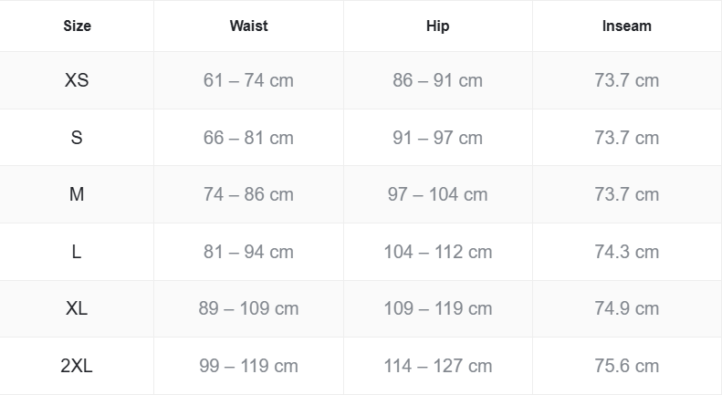 Size chart for Kalmm Straight Leg Sweatpant